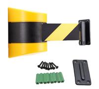 ITETONE 2M 3M 5M 10M Length Retractable Belt Barrier, Wall Mounted Fixed Queue Barrier Tape Yellow/Black Striped Caution Belt for Crowd Control Separated Region(A,10 Meter)