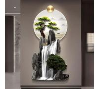 ITETONE 3D Art Decor with Led Light, Oriental Decor Traditional Chinese Wall Hanging Painting, Large Metal Wall Art, for Bedroom Living Room Entrance(D,80 * 40CM)