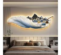 ITETONE Feather Wall Decor, 3D Wall Painting with Light, Plug-in Power Supply Feather Led Light Wall Art Decor, Wall Hanging Mural for Living Room Entrance Study Office(A,41.3x13.8in/105x35cm)