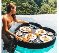ITETONE Floating Tray for Pool, Rattan Floating Tray Table, Floating Drink Holder, Breakfast Tray on The Water, Multifunctional Outdoor Water Play Fruit Food Plate,Black