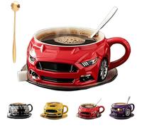 ITETONE Handmade Ceramic Car Shaped Coffee Cup, Fun Car Shaped Coffee Mug, Creative Car Shaped Coffee Mug, Car Shaped Coffee Mug For Car Fans Men Friends Dad Red