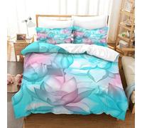 ITETONE Lotus Flower Blossom 3D Duvet Cover Set Soft Microfiber Bedding Sets with Printed Quilt Cover & Pillowcases 3Pcs for Adults And Teenagers Zipper Closure Single（140x200cm）