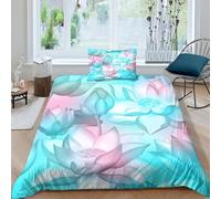 ITETONE Lotus Flower Blossom Beautiful 3D Printed Comforter Cover Set, Quilt Covers,Romantic Bedding for Her With Zipper Closure Pillowcases, Great for Valentine's Day Gift Single（135x200cm）
