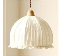 ITETONE Shabby Chic Fabric Dining Room Pendant Light French Country White Bedside Hanging Lamp Linen with Ruffle Trim Retro Farmhouse Dome Chandelier Fixture Indoor Lighting for Bedroom Living Room