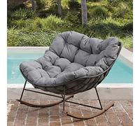 ITETONE Steel Outdoor Rocking Chair with Cushion - Modern Gray Comfy Rocker for Porch, Balcony, Patio, Garden, and Yard