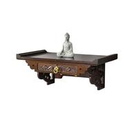 ITETONE Wall Mounted Altar Table Buddhist Altar Cabinet with Carved Design Meditation Shelf Pooja Prayer Niche Gold Hooks Space Saving(80cm/31.5in)