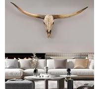 ITETONE Wall-Mounted Longhorn Skull Head Wall Decor,Handmade Resin Cow Skull with Horns Wall Hanging,Western Bull Horns Decor,Large Farmhouse Sculpture Cow Horns Decor for Living Room,Bedroom
