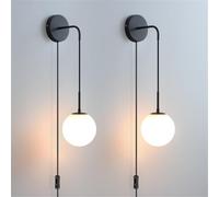 ITETONE Wall Sconces Set of Two Plug Wall Lamp with Plug in Cord Switch Hanging Indoor Wall Mounted Lights with Globe Glass Shade Black Gold Wall Lighting Fixture Bedroom Living Room (Black)
