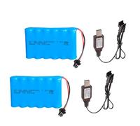 Itexkun 2 Pcs 7.2v 1400mah Ni-Cd Rechargable SM-2P Battery with 2 x USB Cable for Huina Old Version 550 1550 560 1560 570 1570 RC Excavator Construction Truck