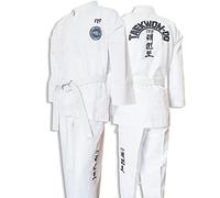 ITF Taekwondo Uniform Kids Adult Striped Fabric Karate Gi Judo Suit for Competition and Training,White-130