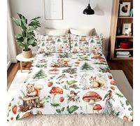 ITFRO Christmas Quilt Set King White Squirrel Pine Tree Strawberry Bedspread Soft Microfiber 3 Piece Bedding Set with 2 Pillow Shams Holiday Coverlet for Festive Home Decor (White, King)