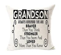 ITFRO Gift to Grandson Always Remember You are Braver Than You Think Stronger Than You Seem Birthday Blessing Quote Square Throw Pillow Cover Cushion Case Farmhouse Sofa Decor 18 Inch (Cream)
