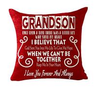 ITFRO Grandson Gift with Burlap Pillow Case Pillowcase for Chair Couch Decorative Square 18 Inch (Grandson Red)
