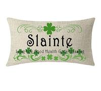 ITFRO Irish Blessing Happy St Patricks Day Shamrocks Lumbar Cream Burlap Throw Pillow Cover Cushion Case Sofa Decorative Oblong Long 12x20 Inches (Slainte)