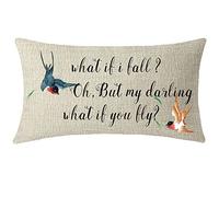 ITFRO Nice Gift What If I Fall Oh But My Darling What If You Fly Wildlife Birds Cotton Linen Lumbar Throw Pillow Cover Cushion Case Sofa Bedroom Decor 12x20 Inches (Cream & Yellow)