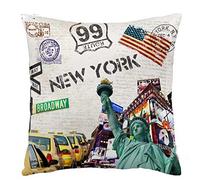 ITFRO Retro Vintage New York City Skyscraper Cotton Linen Square Decorative Retro Throw Pillow Case Vintage Cushion Cover 18 "X18 (Beige)