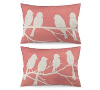 ITFRO Set of 2 Rustic Forest Wildlife Birds Tree Branches Waist Lumbar Cotton Linen Throw Pillow Case Cushion Cover Sofa Couch Home Decor 12x20 inches (Pink Set)