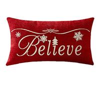 ITFRO Sister Christmas Birthday Gift Believe Beautiful Snowflakes with Floral Pattern Red Lumbar Cotton Burlap Linen Throw Pillowcase Cushion Cover Sofa Decorative Oblong 12x20 I
