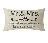 ITFRO Wedding Party Proposal Gift Mr and Mrs Letters Words from Bride Bridegroom to Sister Friends Couch Sofa Decorative Lumbar Cotton Linen Throw Pillow Case Cushion Cover 12x20 Inches