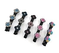 iTGOOS 5 Pcs Three Flower Side Hair Clips Sparkling Crystal Stone Braided Hair Clips Double Layer Hairpin Multi Clip Hair Barrettes Duckbill Clip with Rhinestone Braid Hair Accessories