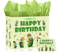 ITHKIRHO Pickle Birthday Decorations Gift Bag - 5 Pcs Green Cartoon Wrapping Paper Card Fruit Vegetable Cucumber Kind Of A Big Dill Decor for Kids Funny Pickle Themed Party Favors Supplies