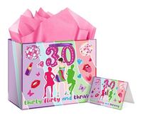 ITHKIRHO Thirty Flirty and Thriving Decorations - 5 Pcs 30 Flirty and Thriving Birthday Gift Bag Tissue Paper Greeting Card Talk Thirty to Me Bday Decor for Women 30 Year Old Party Supplies