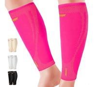 ITHW Copper Calf Compression Sleeve for Men and Women, Leg Compression Sleeve for Runners, Footless Compression Socks for Shin Splint Pain Relief (Pink, Large)