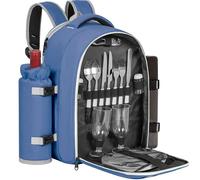 ITHWIU Picnic Backpack for 2 Persons with Insulated Leakproof Cooler Compartment, Cutlery Sets, Wine Holder, Fleece Blanket, Wedding Gifts for Couples, Perfect for Beach, Camping, Hiking, Blue