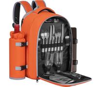 ITHWIU Picnic Backpack for 2 Persons with Insulated Leakproof Cooler Compartment, Cutlery Sets, Wine Holder, Fleece Blanket, Wedding Gifts for Couples, Perfect for Beach, Camping, Hiking, Orange