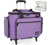 ITHWIU Sewing Machine Case with Wheels, Universal Rolling Trolley Tote with Shoulder Strap & Multiple Storage Pockets Compatible with Most Standard Singer, Brother, Janome,Purple