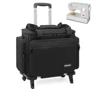 ITHWIU Sewing Machine Case with Wheels, Universal Rolling Trolley Tote with Shoulder Strap & Multiple Storage Pockets Compatible with Most Standard Singer, Brother, Janome, Black