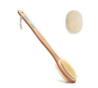 Ithyes Shower Brush with Soft and Stiff Bristles Body Brush Dry Brushing Back Scrubber Bath Brush Wood Long Handle Natural Bristles exfoliating Massage Double-Sided Brush Head for Wet/Dry,Loofah Pad