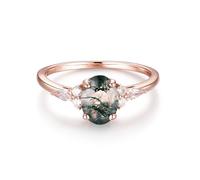 ITI KUOLOLIT Natural Moss Agate Ring Sterling SilverWedding Engagement Ring Green Agate Promise Wedding Rings for Women 6*8 Oval, stone, Agate
