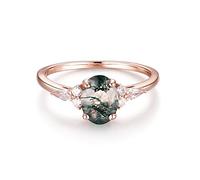 ITI KUOLOLIT Natural Moss Agate Ring Sterling SilverWedding Engagement Ring Green Agate Promise Wedding Rings for Women 6*8 Oval, stone, Agate