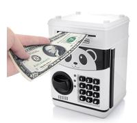 Itian Cartoon Piggy Bank Cash Coin Can with Password, Money Bank Money Safe, Saving Box, ATM Bank Safe Locks Panda Smart Voice, Black+White