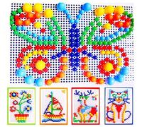 Itian Kids Mushroom Pegboard Puzzle Toy, 296 Colorful Peg Nails, DIY Creative Mosaic Building Blocks, Preschool Learning Toy Gift for Boys and Girls