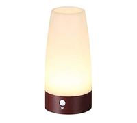 Itian Wireless PIR Motion Sensor Table Lamp Super Bright LED Battery Powered Hallway Night Light (Round) in Brown Plastic