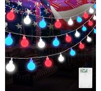 ITICdecor 4th of July Decoration Lights 30LED Globe String Lights Battery Operated, Red White and Blue Connectable Lights for Independence Day American Flag Holiday