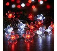 ITICdecor Cherry Blossom Fairy Lights, 15FT 30LED Red White Flower String Lights Battery Operated Indoor String Lights for Bedroom Wedding Birthday Christmas Valentine's Day Home Decor