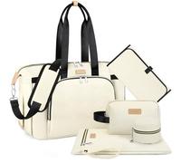 ITIEZY Diaper Bag Tote for Baby - Large Mommy Bag with Portable Changing Pad Pacifier Case, Hospital Bags Travel Baby Bag, A1-off-white-7pcs, M, Travel