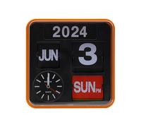 Itigoitie Retro Modern 9.45 Inches Calendar Day Date Flip Desk Wall Clock (Orange Frame)(No Battery Included)