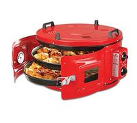 ITIMAT WHITE ELECTRICAL ROASTER/GRILL ROUND OVEN WITH THERMOSTAT 2 ENAMEL TRAYS (Red) Red