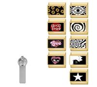 ITingstere Italian Charms Gold Black Eye Mysterious 9Pcs Charms Set 9mm Italian Modular Charm Bracelet DIY Module Jewelry Gifts for Women Heart Black Love