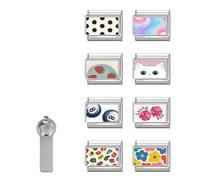 ITingstere Italian Charms Only Charm Silver 8Pcs and Tools 9mm White Cat Italian Modular Charm Bracelet Link Handmade DIY Module Jewelry Gifts