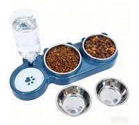 Itingy Raised 15° Tilted Cat Bowls Set, 5-in-1 Stainless Steel Feeding Station with Water Dispenser, Whisker Relief Pet Bowls with 4 Replacement Bowls for Cats, Kittens and Small Dogs, Blue