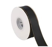 ITIsparkle 25mm Width Double Faced Satin Ribbon 22 Meters with Gold Edges, 25mm X 25M - Black