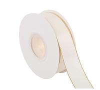 ITIsparkle 25mm Width Double Faced Satin Ribbon 22 Meters with Gold Edges, 25mm X 25M - Ivory