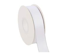 ITIsparkle 25mm Width Double Faced Satin Ribbon 22 Meters with Silver Edges, 25mm X 25M - White