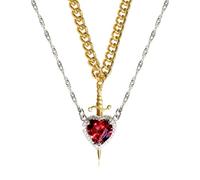 Itkcozcg 2pcs Heart And Swords Pendant Necklace Set Crafted From Stainless Steel With A Mysterious Touch For Dates And Gatherings Black Plated Stainless Steel Necklace