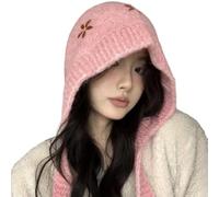 Itkcozcg Lovely Flower Knitted Hat Winter Warmth and Comfortable Hat Handmade Hat for Women and Kids Pink